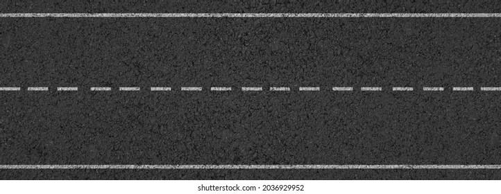 Empty highway black asphalt road and white dividing lines, Top view