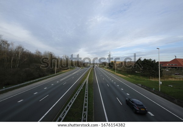 Empty highway,\
empty road, corona virus outbreak, quarantine, social isolation. No\
cars, nobody on the road,\
