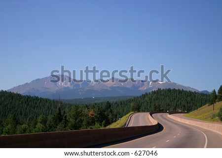 Empty Highway Traveling by Pike's Peak Near Colorado Springs
