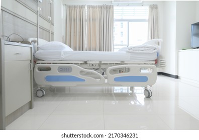 Empty Hospital Bed For Patient.Hospital Bed Specially Designed For Hospitalized Patients