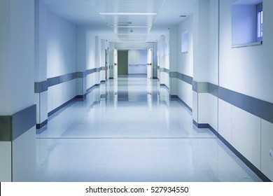 Empty Hospital Hall With White Walls, Medicine