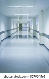 Empty hospital hall with white walls, medicine