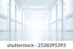 Empty hospital hallway with bright white lighting and modern design, creating a clean and sterile healthcare environment ideal for medical facilities, clinics, and treatment centers