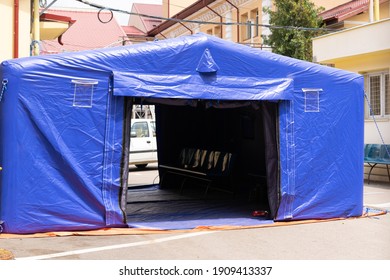 Empty Hospital Triage Tent Entrance For COVID 19 Pandemic 
