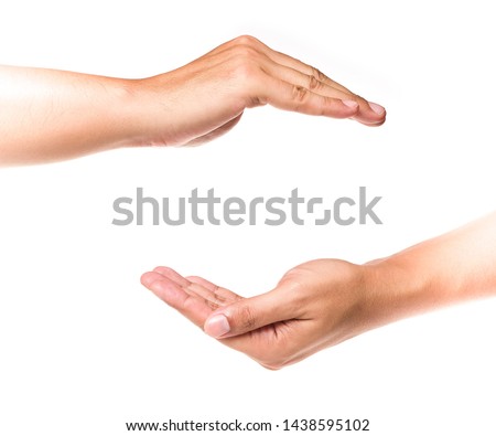 Empty human hands showing gestures to protect, insurance, and security in life and property isolated on white background.