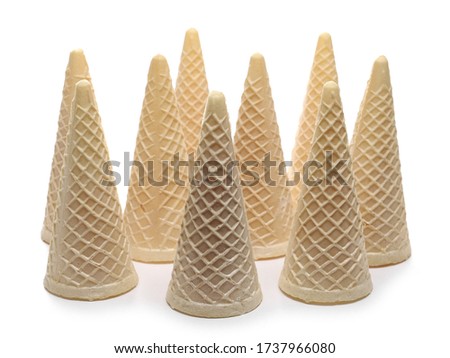 Empty ice cream cones isolated on white background