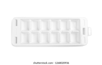 Empty Ice Cube Tray On White Background, Top View