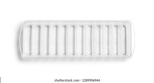 Empty Ice Cube Tray On White Background, Top View