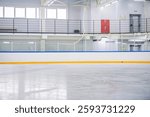 Empty ice rink, ice texture background for product display, indoor ice arena.