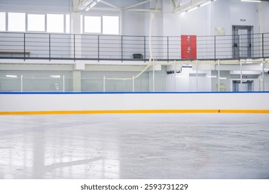Empty ice rink, ice texture background for product display, indoor ice arena.