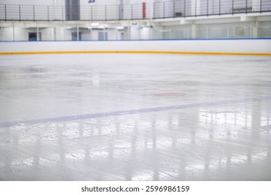Empty ice rink, ice texture background for product display, indoor ice arena.