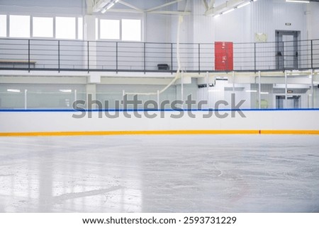 Empty ice rink, ice texture background for product display, indoor ice arena.