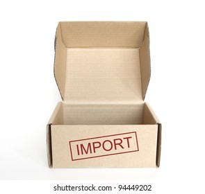 empty import cardboard box on white background