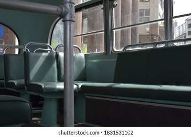 empty interior of restored old bus