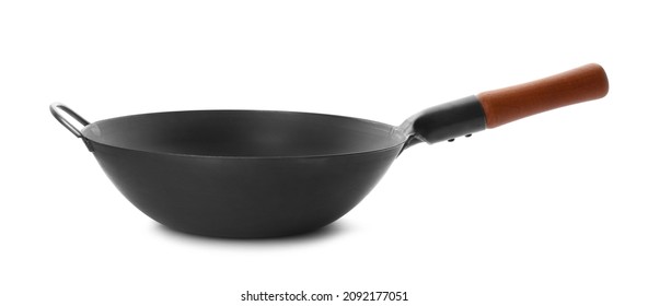 Empty Iron Wok Isolated On White. Chinese Cookware