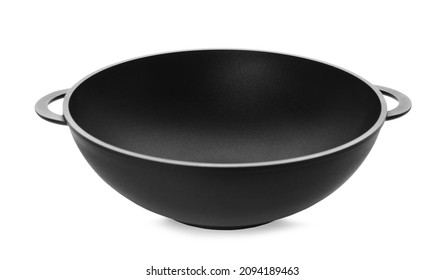 Empty Iron Wok Isolated On White. Chinese Cookware