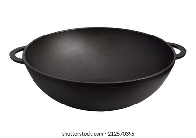 Empty Iron Wok. Isolated On White Background.