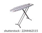 Empty ironing board isolated on white background. Ironing table side view. 