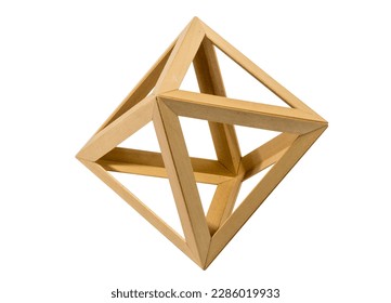 Empty isolated octahedron made of wooden frames isolated on white background