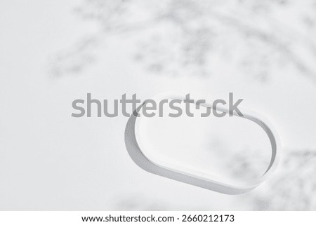 empty isolated white clean simple plaster tray and oval ceramic base stand with tree shadow and shade silhouette on desktop tabletop display background
