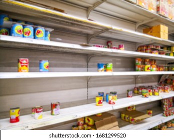 Empty Items On The Supermarket Shelves. Panic Buying Due To Curfew Covid 19.