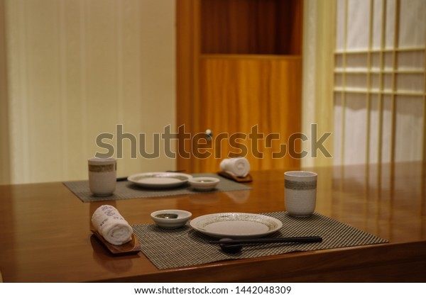 Empty Japanese Restaurant Table Setting Black Stock Photo Edit