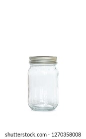 Empty jar of silver cap is open on a white background. - Shutterstock ID 1270358008