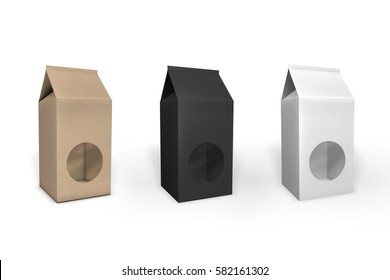 Empty kraft paper pack with round window isolated on white. 3D