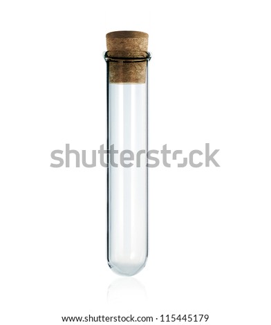 empty laboratory test tube with cork isolated on white background