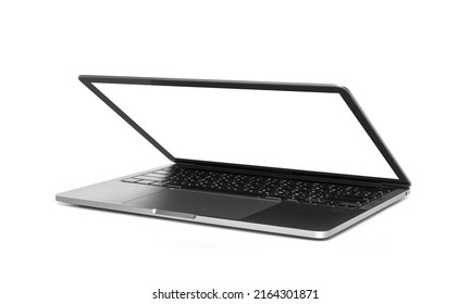 Empty of laptop half closed. Computer notebook isolated on white background