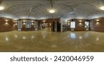 empty large loft room for sports or yoga with red brick walls, for rest and relaxation in full seamless spherical hdri 360 panorama in equirectangular spherical projection
