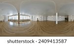 empty large room for sports or yoga with columns, for rest and relaxation in full seamless spherical hdri 360 panorama in equirectangular spherical projection