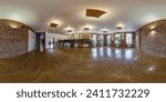 empty large room for sports or yoga for rest and relaxation in loft style with red brick walls in full seamless spherical hdri 360 panorama in equirectangular spherical projection