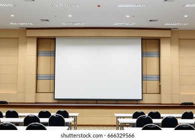 Empty Lecture And Conference Hall In University.Interior Meeting Room.