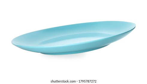 Empty Light Blue Plate Isolated On White