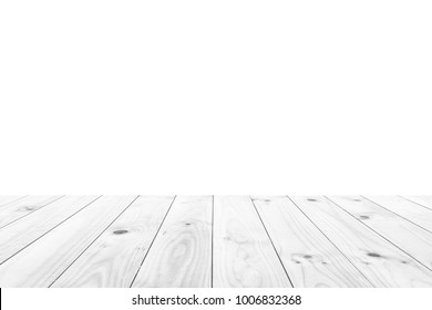 Empty light white wood table top isolate on white background