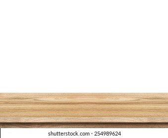 Empty Light Wood Table Top Isolate On White Background, Leave Space For Placement You Background,Template Mock Up For Display Of Product