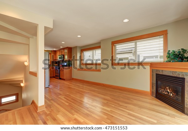 Empty Living Room Corner Fireplace Polished Stock Photo Edit Now