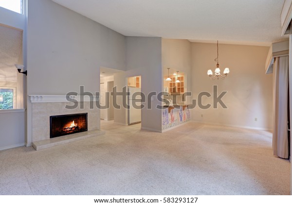 Empty Living Space Vaulted Ceiling Grey Stock Photo Edit Now