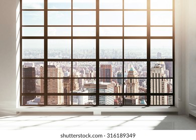 Empty Loft Interior With City View