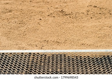 Empty Long Jump Sand Pit. Track And Field Concept