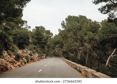 Empty MA-2210 Road Through Pine Forest to Cap de Formentor, Mallorca