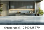 Empty marble countertop in a modern kitchen with blurred background. (1)