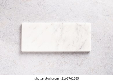 Empty Marble Podium For Product Display On Gray Background. Top View