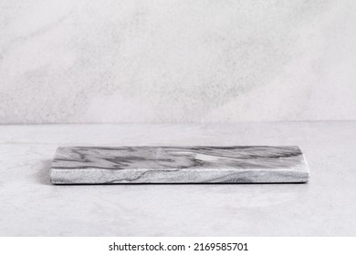 Empty Marble Podium For Product Display On Gray Background. Top View