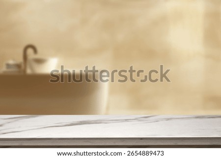 Empty marble top table with blurred bathroom interior Background. for product display