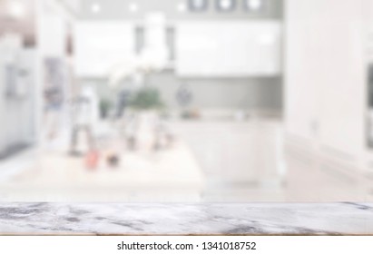 Empty marble top table  in kitchen room. - Shutterstock ID 1341018752
