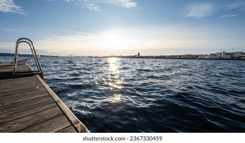 Empty marine in Oslo, Norway. Harbor with clear water.