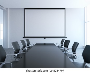 empty meeting room with white screen - Shutterstock ID 248234797
