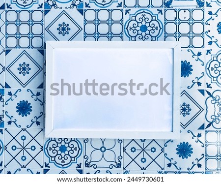 Empty menu board, poster, copy space on Portuguese vector Azulejo wall